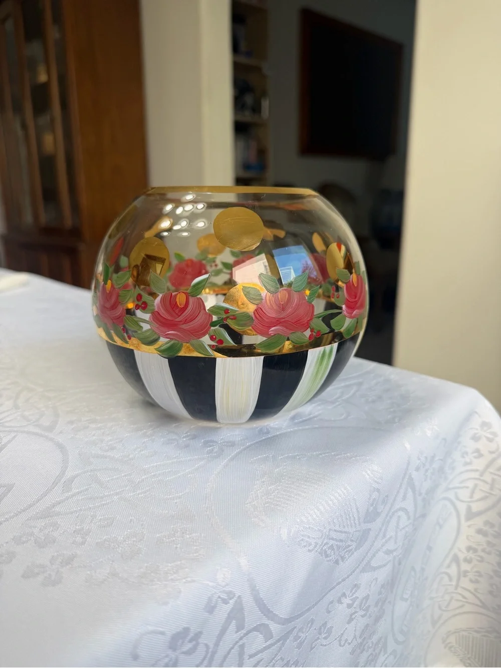 Mackenzie Childs Heirloom Rose Bowl Vase